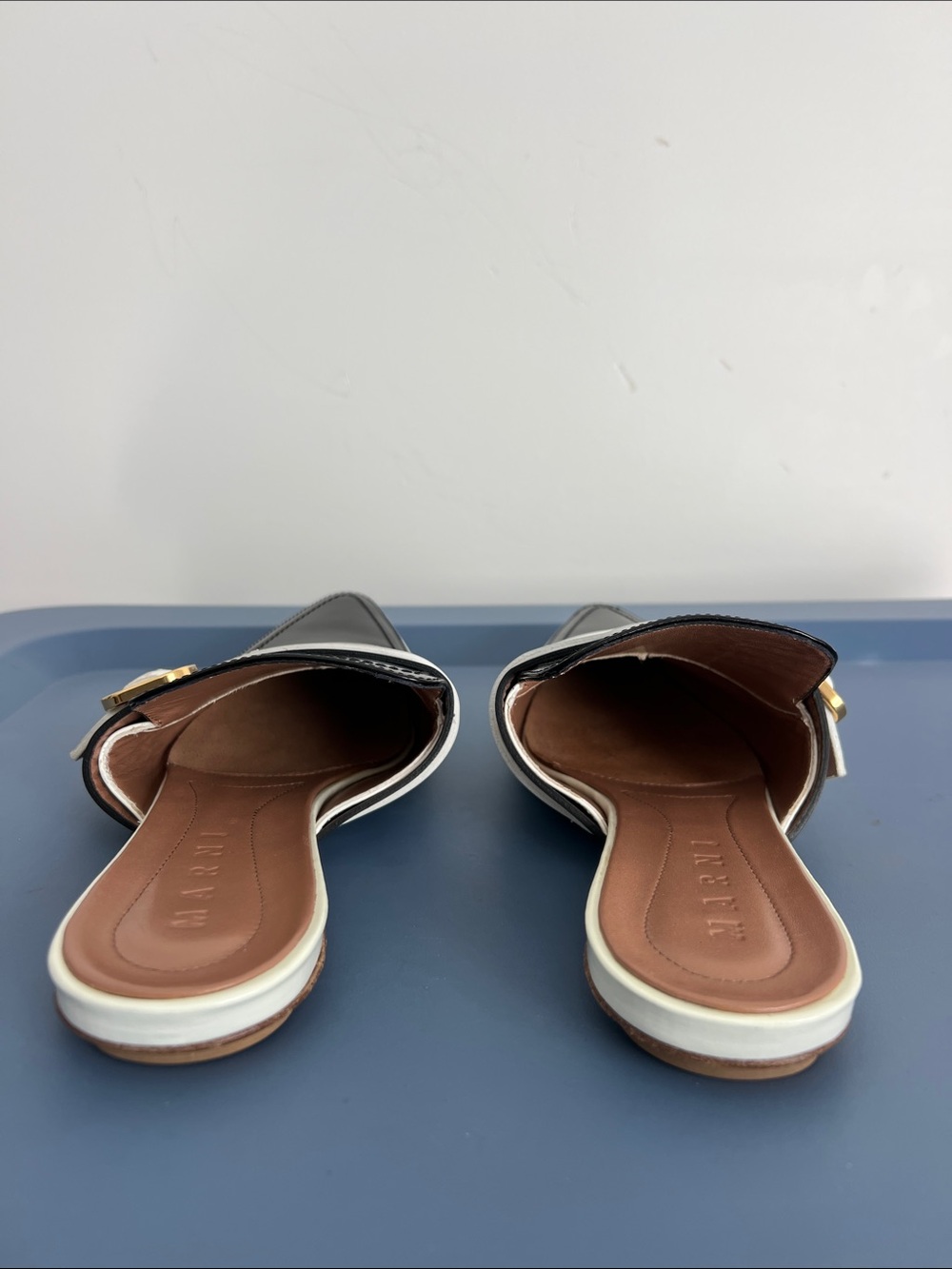 Marni leather backless pointed toe slip on sabot slides flats mules slippers 38 - Picture 9 of 10